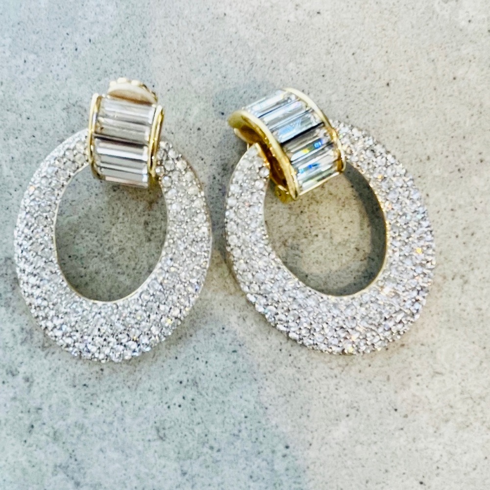 Crystal Pavé Oval Drop Earrings with Baguette Accents